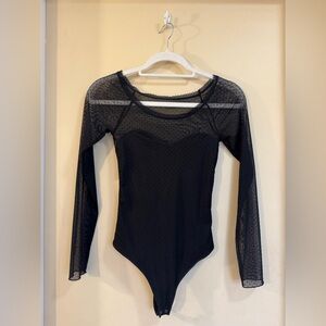 Princess Polly Black Sheer Polka Dot Long Sleeve Bodysuit